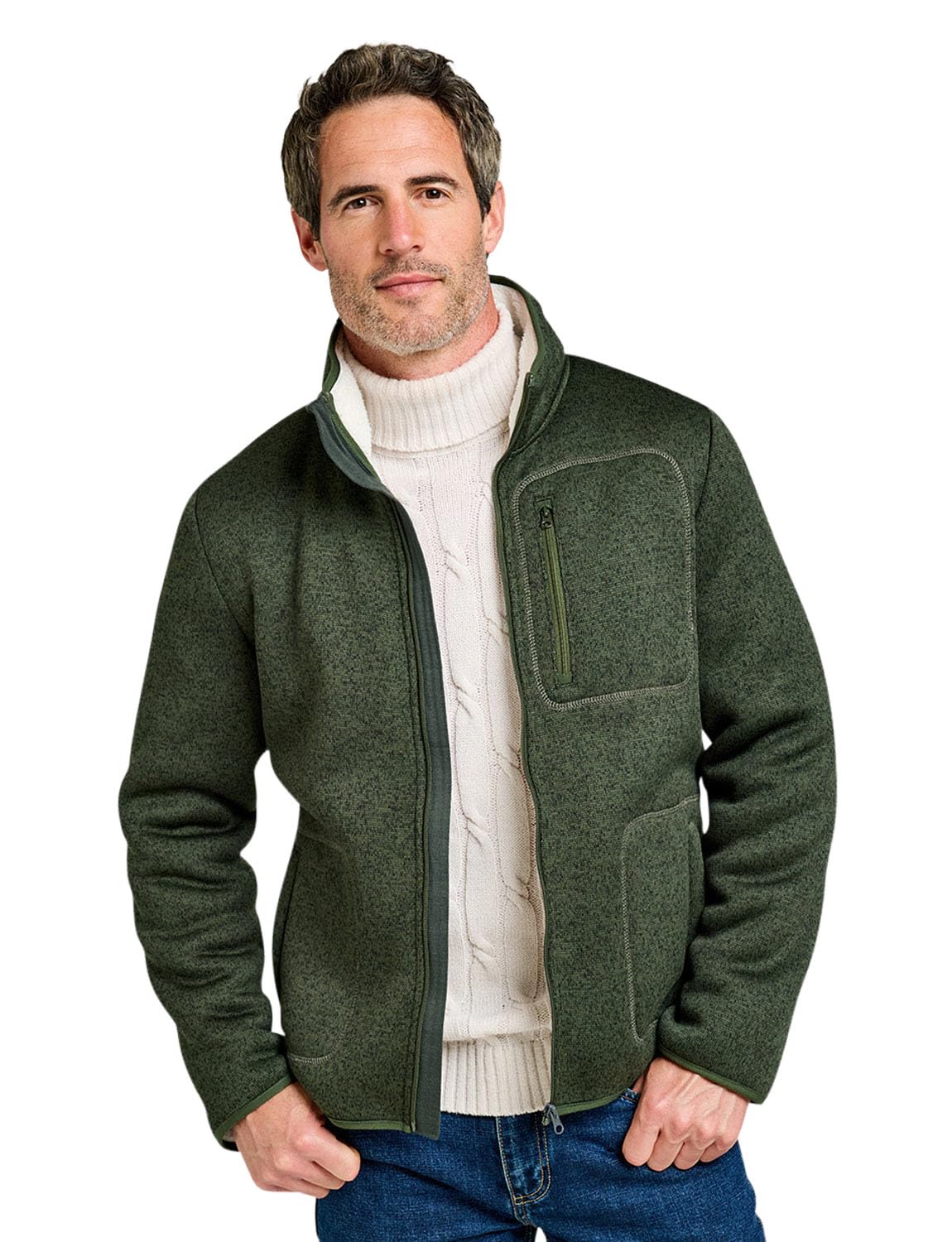 Pegasus Men's Sherpa Lined Fleece Jacket - Olive - Size XL