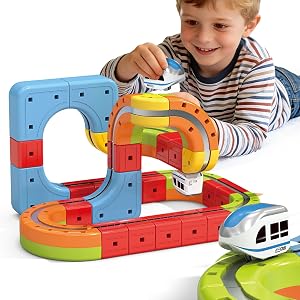 3D Infinity Track Electric Train Set for Kids Ages 3+, 32P Magic Rail Block Track Fusion Train, Building Toy Gravity-Defying 3D Embedded Layouts & Motorized Car, STEM Learning Gift
