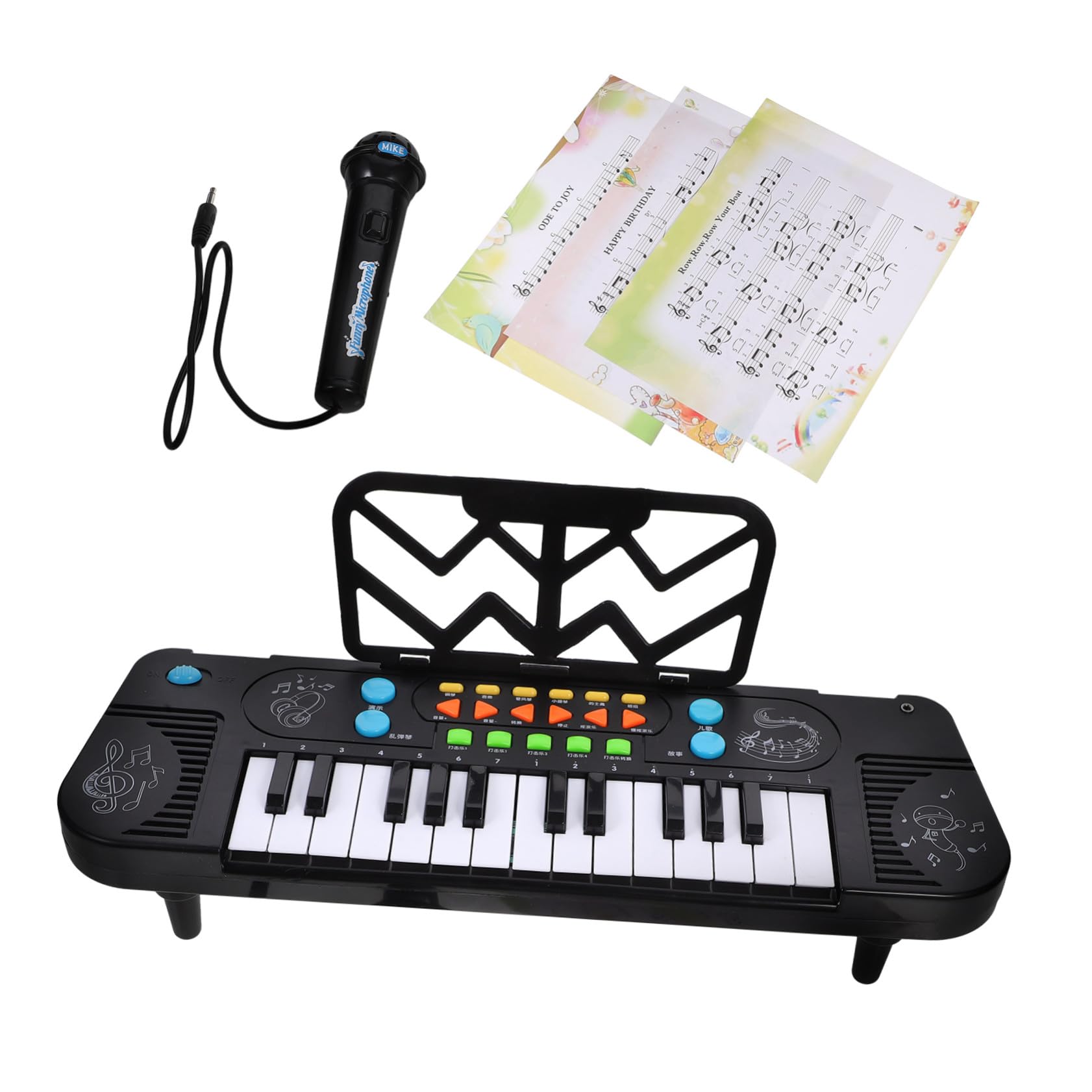 Pianola Giocattolo 25 Tasti con Microfono, Plastico Nero