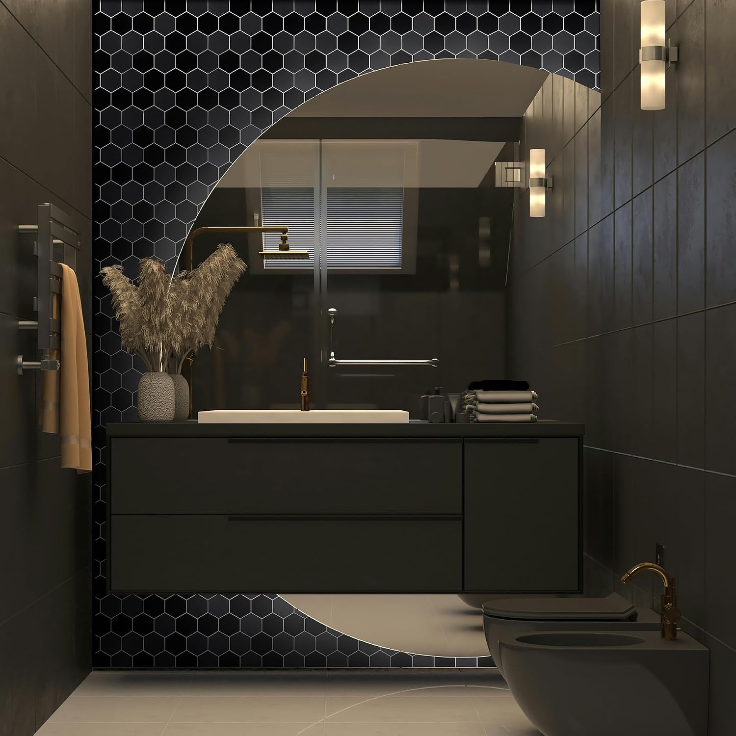 Black Peel and Stick Backsplash Hexagon Tile, 6-Sheet