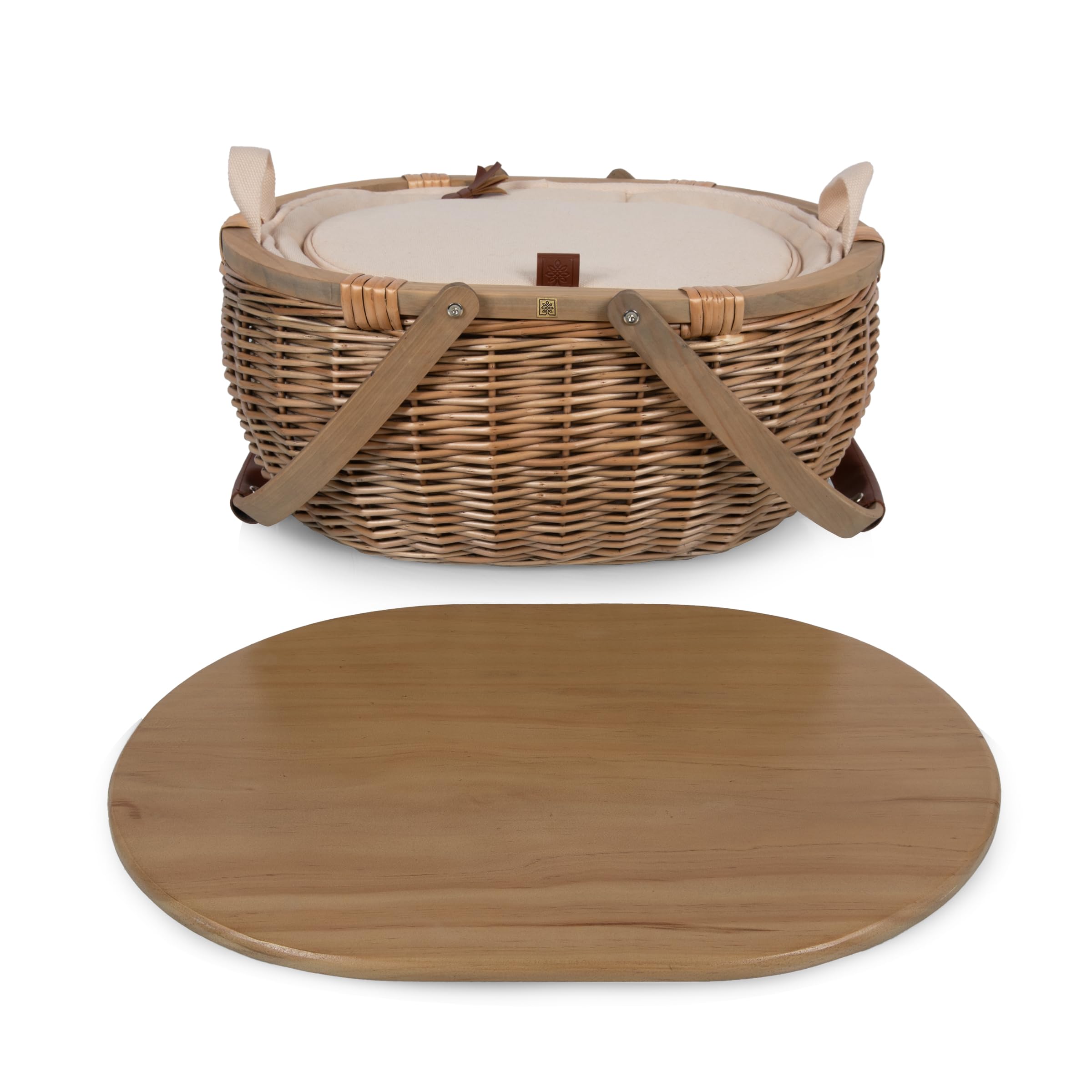 PICNIC TIME Sequoia - Cesta de picnic con compartimento refrigerador, cesta de picnic tejida con bolsa térmica extraíble, cesta de picnic de mimbre vintage, (beige)