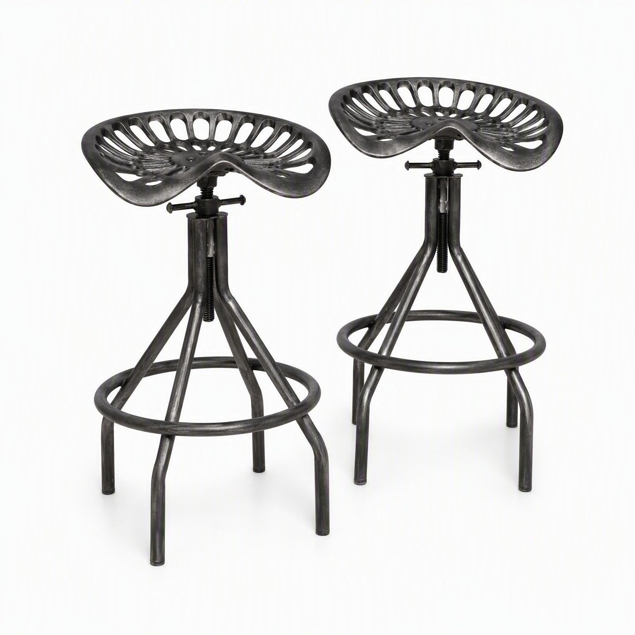 Photo 1 of Lisuden Industrial Metal Tractor Seat Farmhouse Bar stools Cast Iron Adjustable Counter Height Stools Swivel Kitchen Saddle Bar Stools Set of 2 Metal Black Brush Silver Dining Chair
