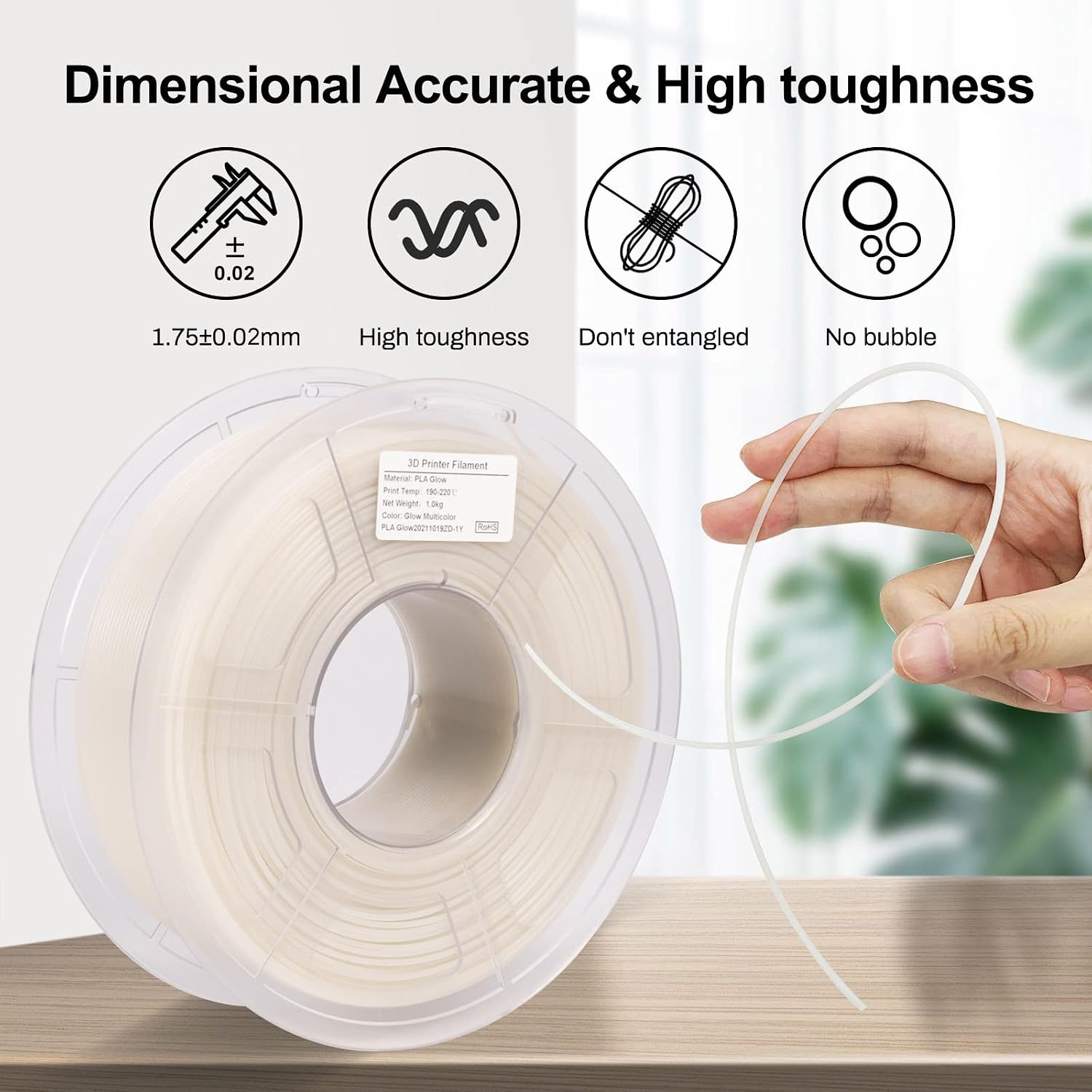 3D Printer Filament, Glow in The Dark Filament Multicolor, Pla Filament 1.75 mm Green, Blue, Red, Dimensional Accuracy +/- 0.03 mm, 1KG/Spool