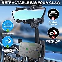 Vista 6 de Phone Mount for Car,Car Rear View Mirror Phone Holder, Multifunctional 360°Rotatable and Retractable Tablet Holder for Car，Suitable for