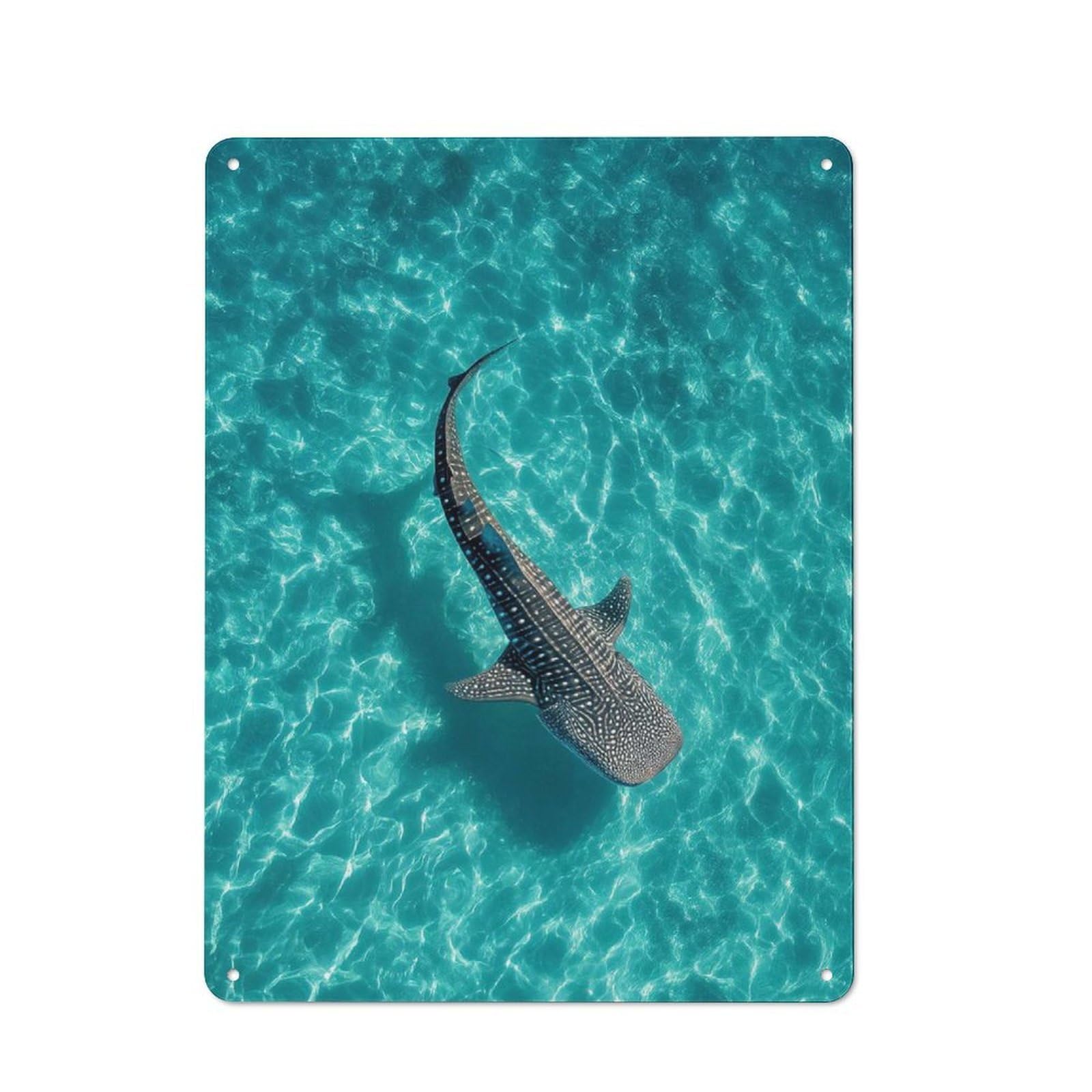 Kitchen Metal Sign with Whale Shark in Turquoise Water Design 40x30cm, Vintage Cafe Wall Decor for Restaurant, Kitchen, Counter Or Breakfast Nook