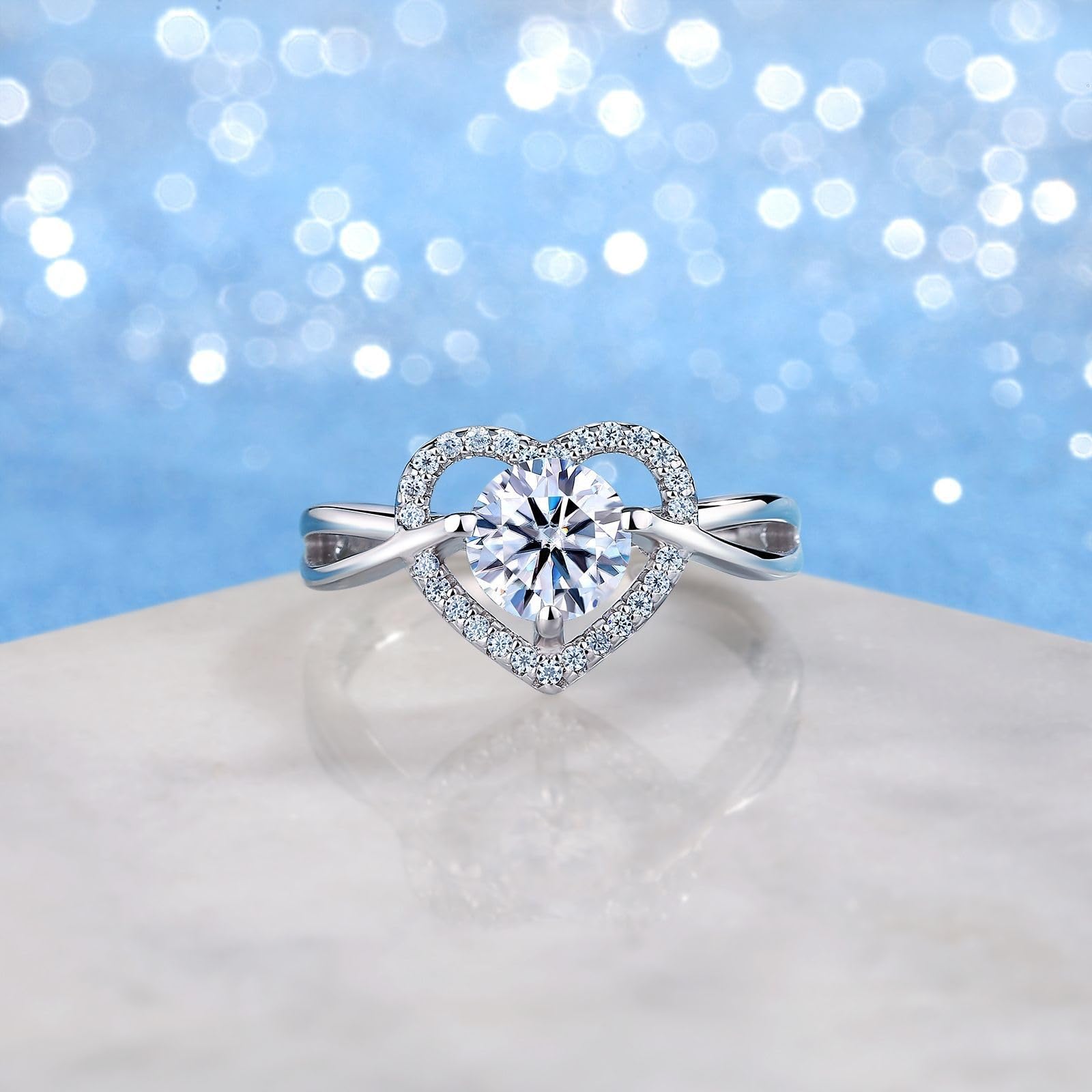 Moissanite srebrny pierścionek dla kobiet serce w kratkę krzyż do układania w stosy obrączka zaręczynowa rocznica S925 pierścionek przyrzeczenia