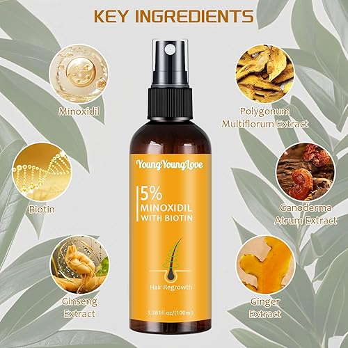Miniatura 3 de Spray de minoxidil al 5% con biotina de 3.4 fl oz, tratamiento de recrecimiento para hombres y mujeres, promueve el cabello más grueso, más fuerte y