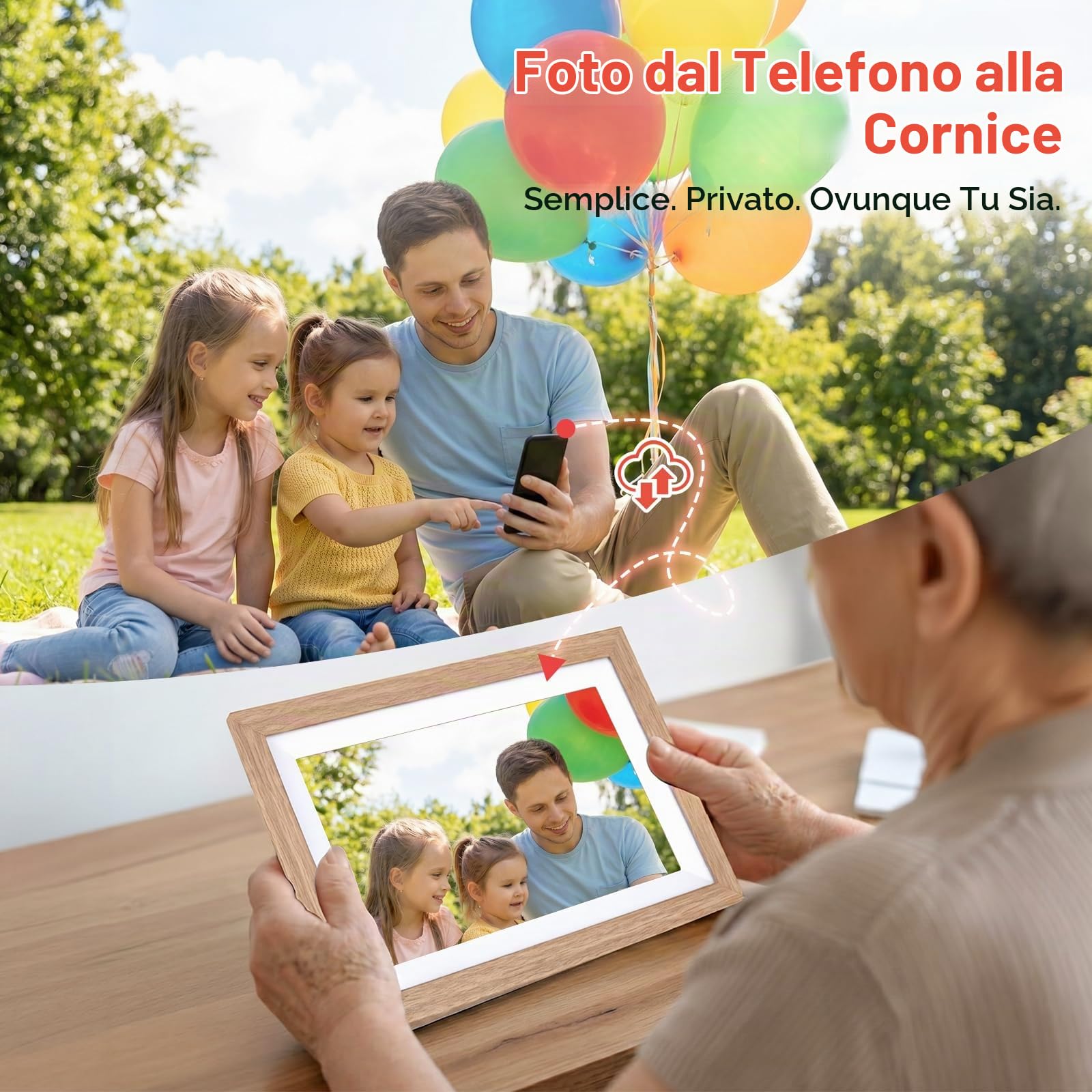 Cornice Digitale, Rollei Smart Frame WiFi 103 10,1 Pollici Frameo Portafoto Digitale 32GB IPS Touchscreen 1280x800 Condivisione di Foto e Video Legno di Quercia Cornice-Foto-Portafoto-Cornici-Digitali