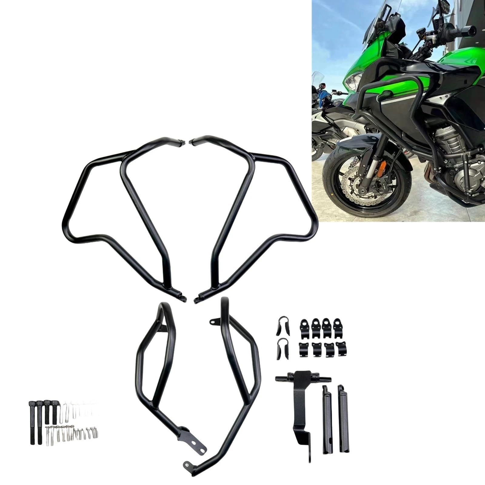 bloków zderzaka Pasuje do Kawasaki pasuje V&ersys 1000 2019-2025 motocykl górny + dolny pasek awaryjny silnika osłona zderzaka Gmoli Motocyklowych