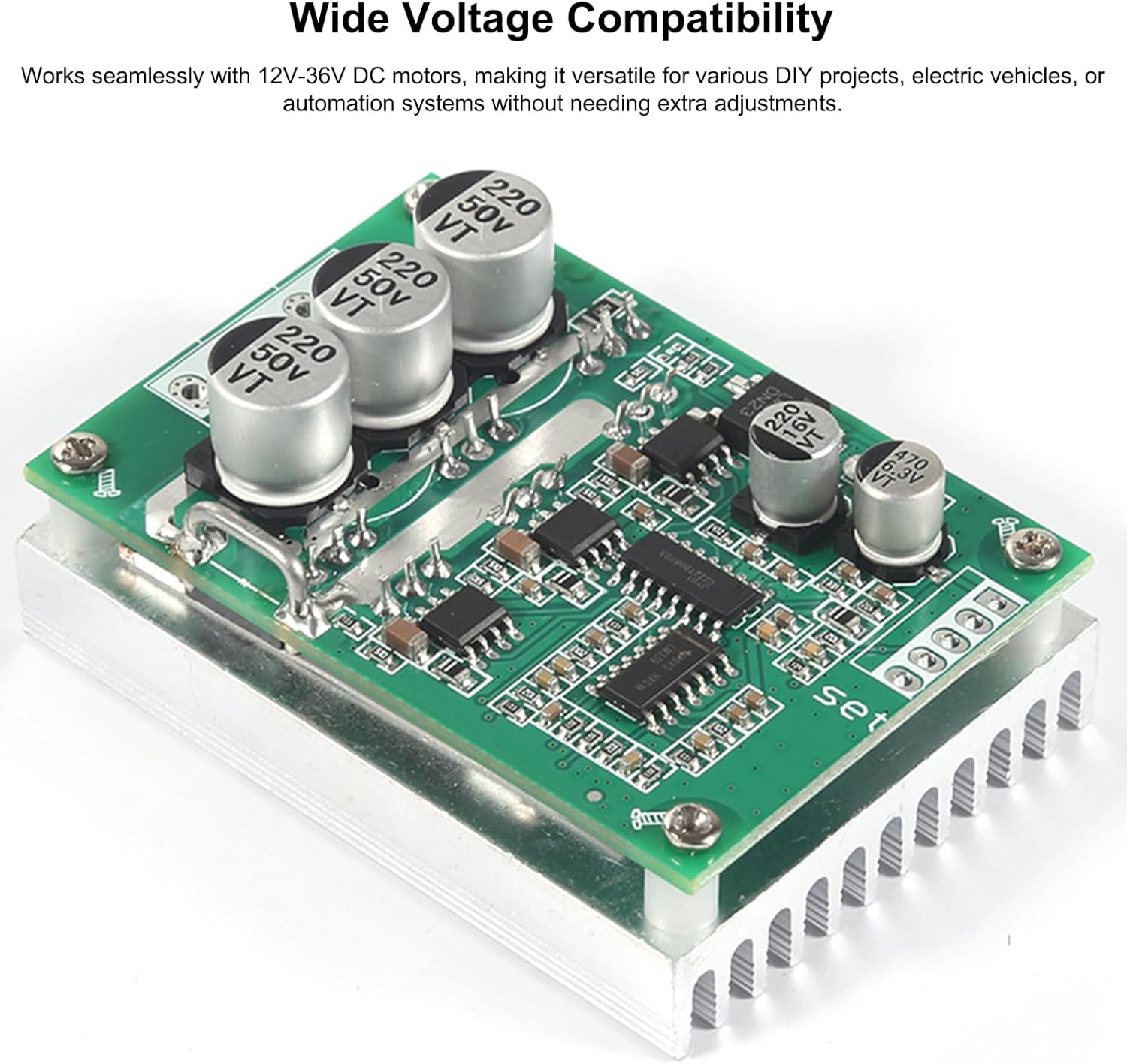 DC 12V-36V 15A 500W Sensorless BLDC Motor Drive Controller, with Heat Sink, for 3-Phase Motor, Speed & Direction Control, Not Included Potentiometer and Enclosure