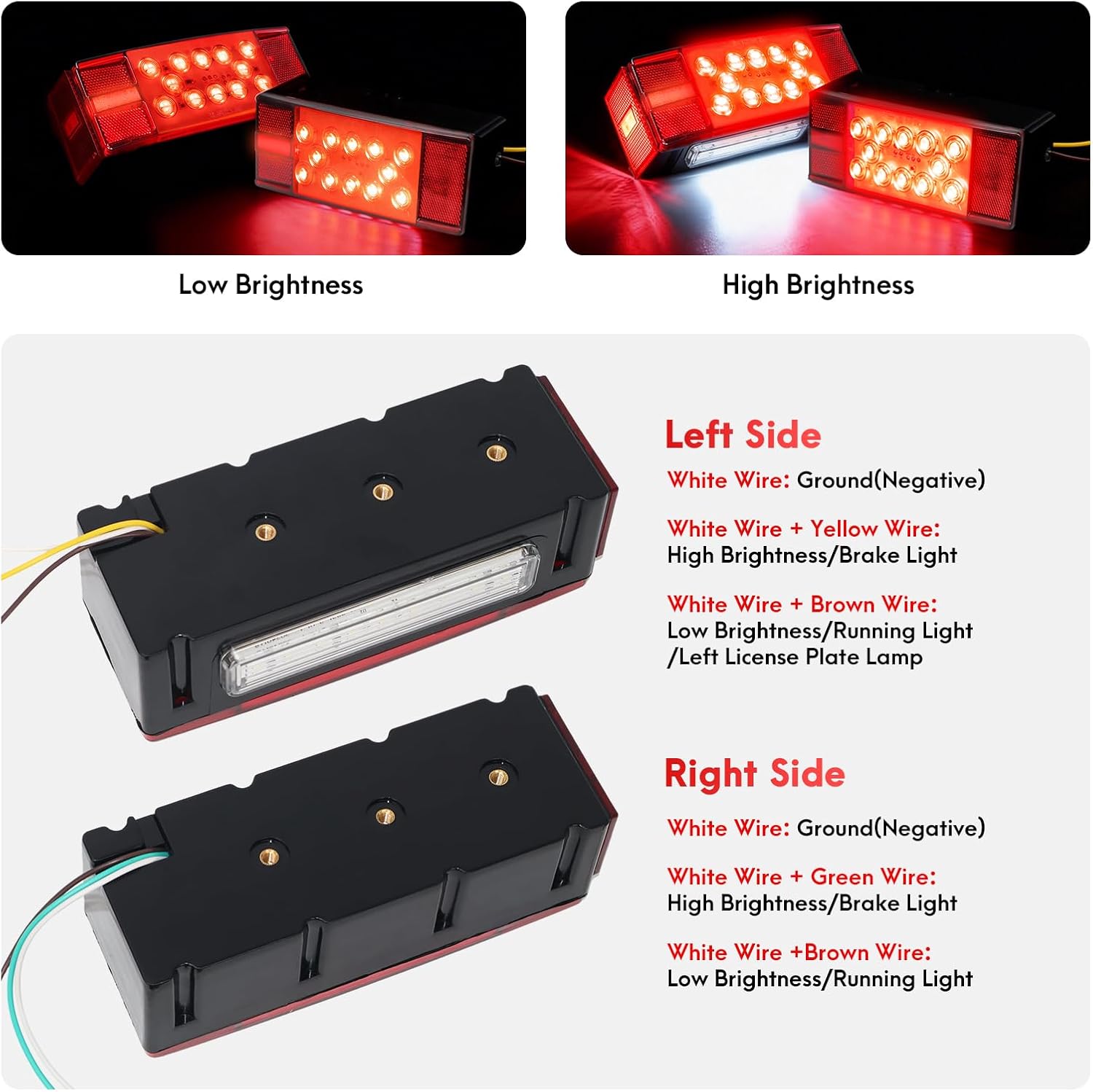 LED Trailer Light Kit,Submersible IP68 Waterproof Boat Trailer Lights,Super Bright Stop Brake Turn Tail License Plate,4 Amber+2 Red Marker Lights,LED Bar,25FT Wiring Harness,Under 80"
