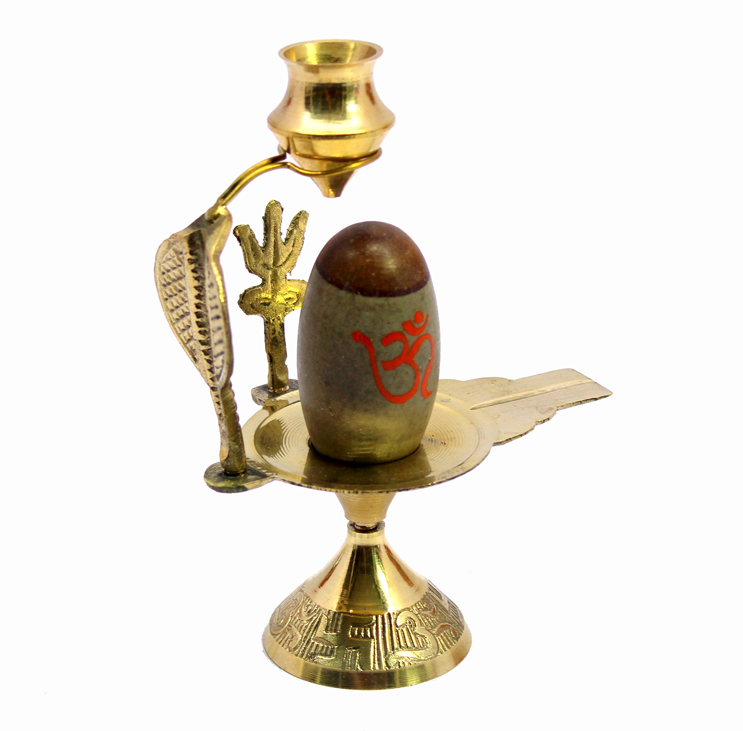 eSplanade Narmadeshwar Shiva Lingam Shiv Ling with Brass Water Pitcher and Trishul - 5.25" Inches