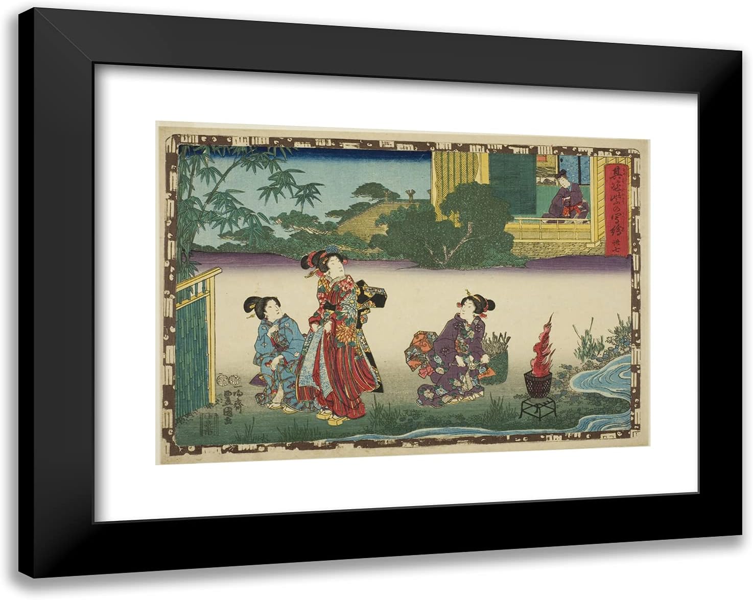 ArtDirect Utagawa Kunisada I (Toyokuni III) 24x19 Black Modern Framed and Double Matted Art Print Titled No. 37, from The Series That Purple Image in Magic Lantern Shows (Sono sugata yu