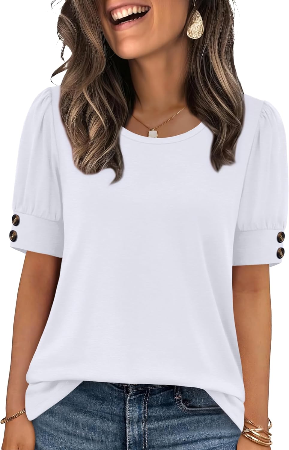 OFEEFAN Womens Tops Short Sleeve Shirts with Buttons Spring Fashion Blouses Dressy Casual Plus Size Summer Outfits - Image 2