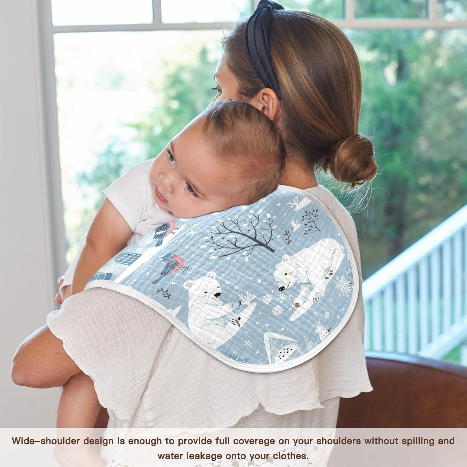 Winter Polar Bear Muslin Baby Burp Cloths Feeding Cloths Face Towel Soft and Absorbent Bibs for Newborn Boys Girl- 4 Pack