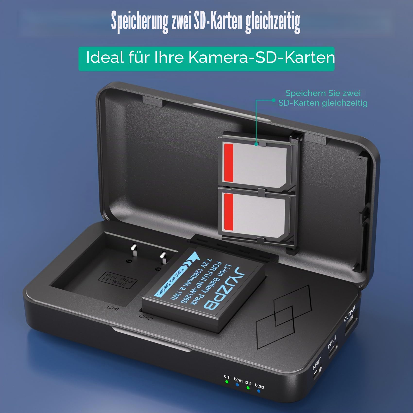 JYJZPB 2 x NP-W126S NP-W126 Ersatz Akku mit Ladegerät für Fujifilm Kamera X100V X100VI X-T50 X-M5 Fuji X-T20 X-T10 X-T30 X-T100 X-T200 X-T3 X-T2 X-T1 X-A5 X-A10 X-A7 Akku Pack