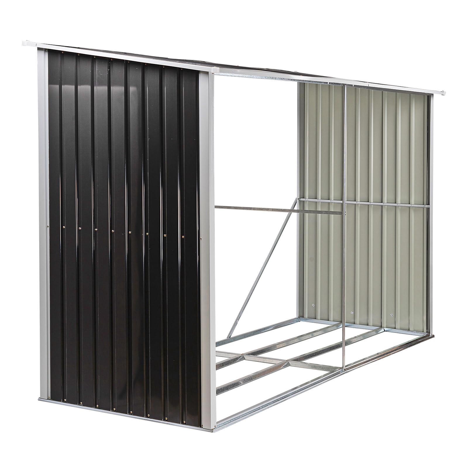 DEMA Kaminholzregal Stockholm 303x120x190 cm Brennholzregal überdacht, Holzlager Metall Anthrazit Grau, wetterfest, optimale Belüftung, Pultdach, Holzunterstand für Kaminholz Garten Außenbereich