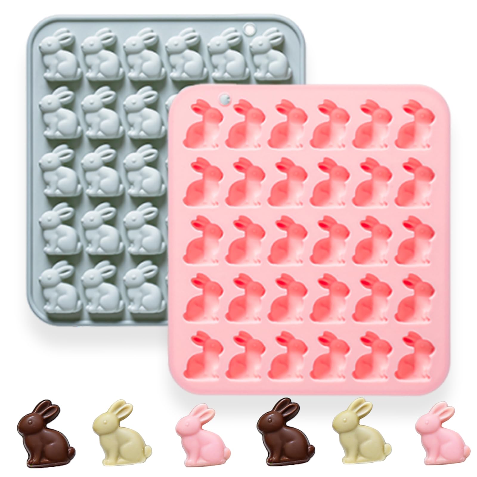 Photo 1 of 2 Pack Bunny Silicone Molds, 30-Cavity Mini Rabbit Chocolate Molds Shape Tray for Cake, Pudding, Gummy, Jello, Ice Cube, Biscuits and Cake Decorating, DIY Crafts