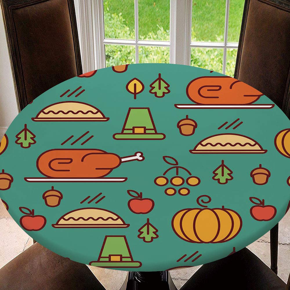 SUPNON Elastic Edged Polyester Table Cover - Thanksgiving Day Pattern - Decorative for Holiday, Dinner Parties, Special Occasions Fit for 55"-59" Table IS047210