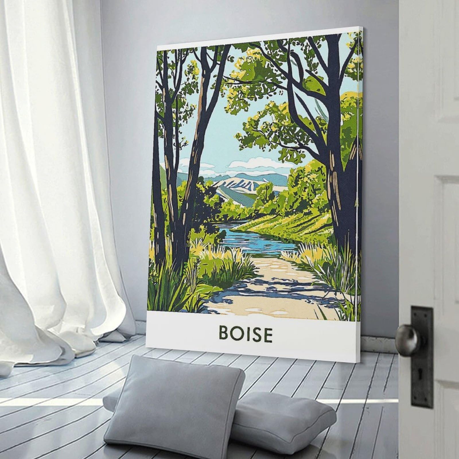 Junmoney Boise River Landscape Hanging Wall Art 16x24inch(40x60cm), for Front Hall, Corridor Or Welcome Spaces, Wall Decor to Refresh Empty Corners