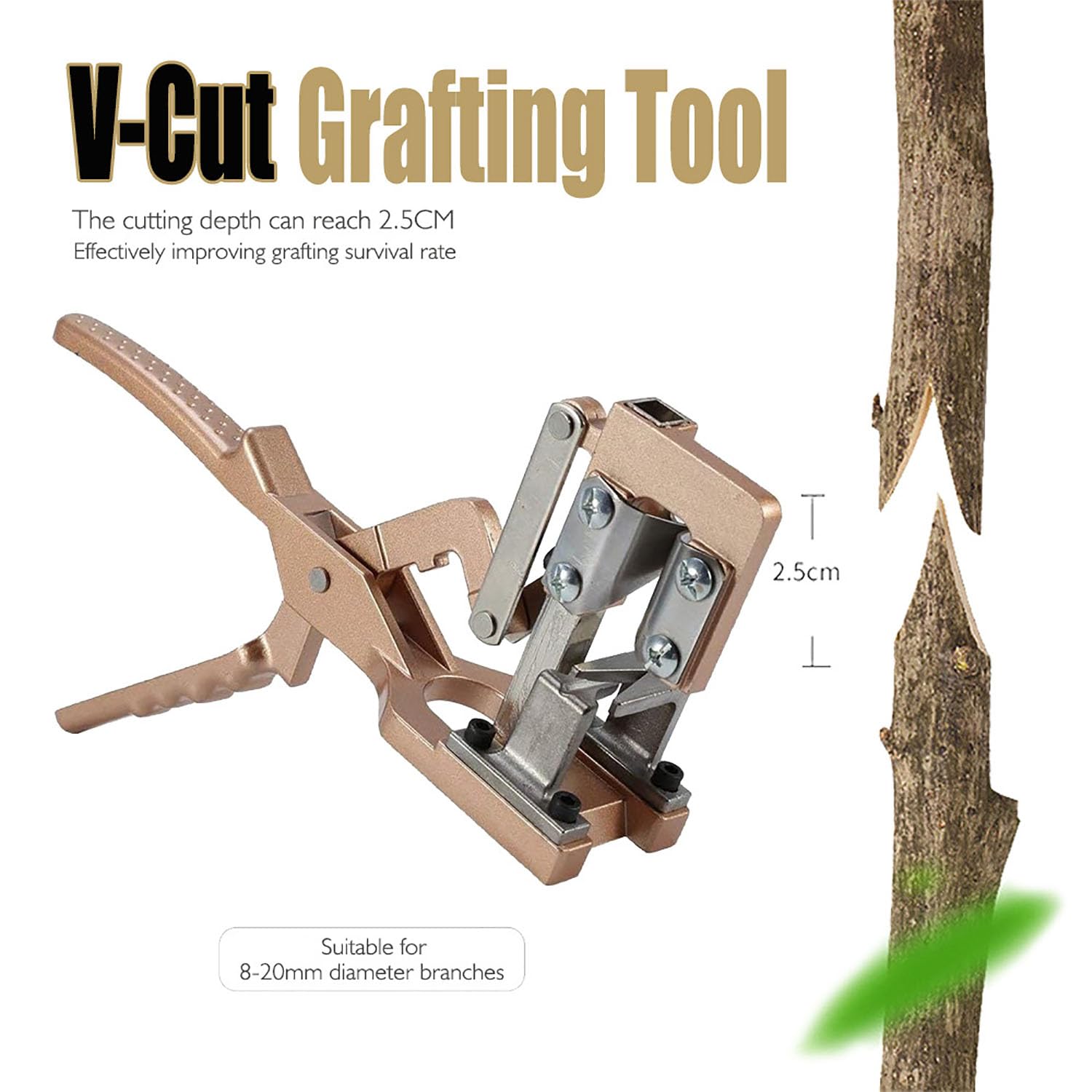 Pfropfwerkzeug, Gartenschere, Baumveredelungswerkzeuge mit rutschfestem Griff, V-Nut-Design und einfachem Hebel, Schnitttiefe bis zu 2,5 cm für effiziente Pflanzenpflege