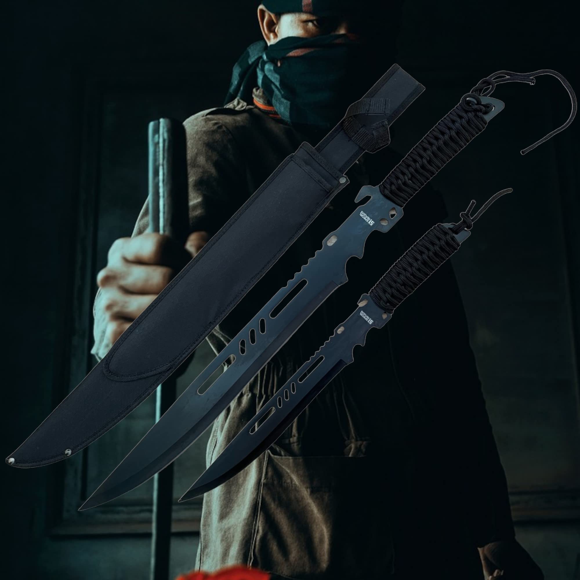 EIN Satz 2 Machete Katana Ninja Schwert scharf echt zum Training Metall Stahl 2 Schwerter in einem Samurai Nur für Erwachsene 68 cm und 45 cm - 18 Jahre erforderlich 104