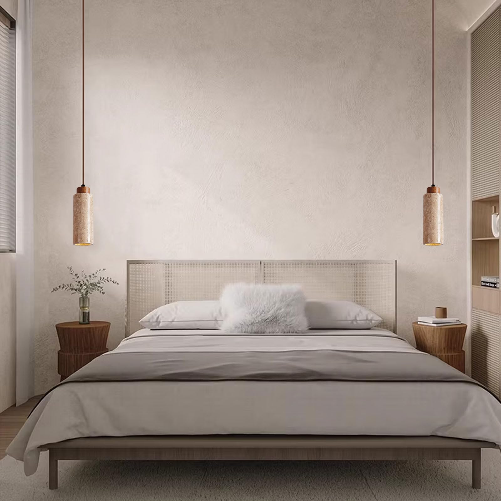 IOEDHW Lampada Sospensione in Marmo Giallo Mini Lampada Cilindro in Pietra Naturale Stile Wabi-Sabi Ideale per Isola Cucina Sala Pranzo Camera da Letto e Bar Luce Calda Compatibile con Attacco