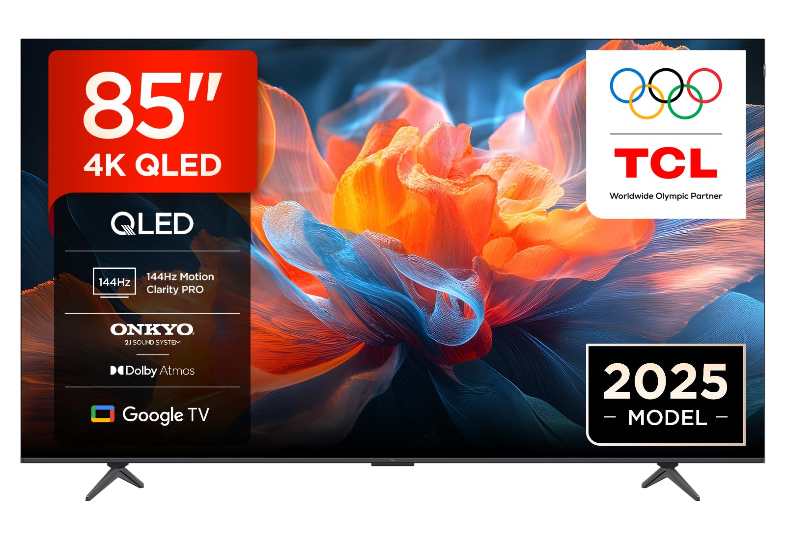 TCL 85T8C-UK 85" 4K 144Hz Gaming QLED Onkyo 2.1 Dolby Atmos Google TV with Dolby Vision & HDR 10+ BBC iPlayer (2025 New Model)