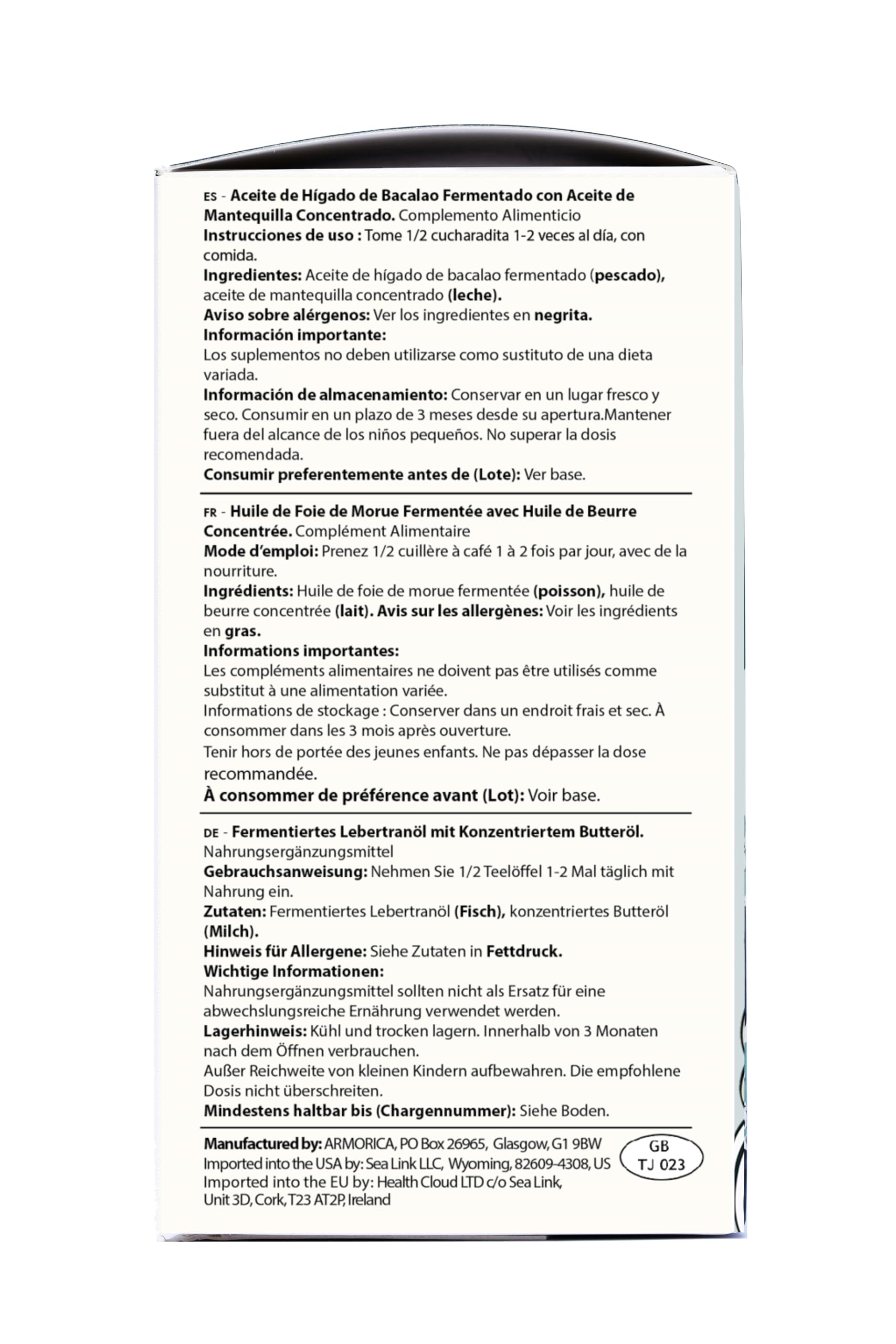 Aceite de Hígado de Bacalao Fermentado y Aceite de Mantequilla Concentrado | Fuente Natural de Vitaminas Liposolubles | Grasas Omega-3 Saludables | Aceites Procesados en Frío (175 ml)