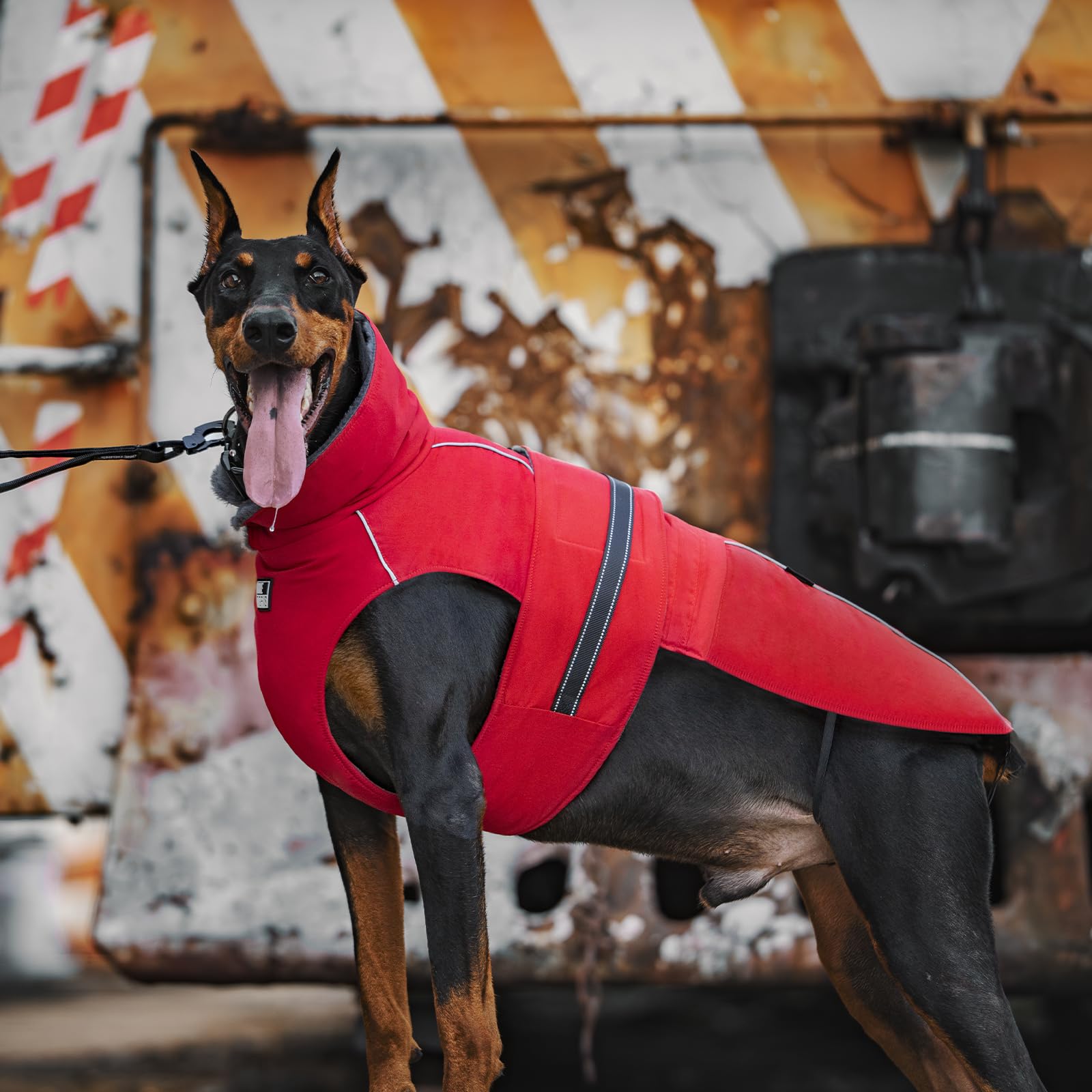 OneTigris Hundemantel, STORMWALL Wasserdicht Hundejacke mit Verstellbarer Rückenlänge Fleecefutter Reflektierend und Fellkragen für Wanderungen Outdoor für Mittelere & Große Hunde Rot XL
