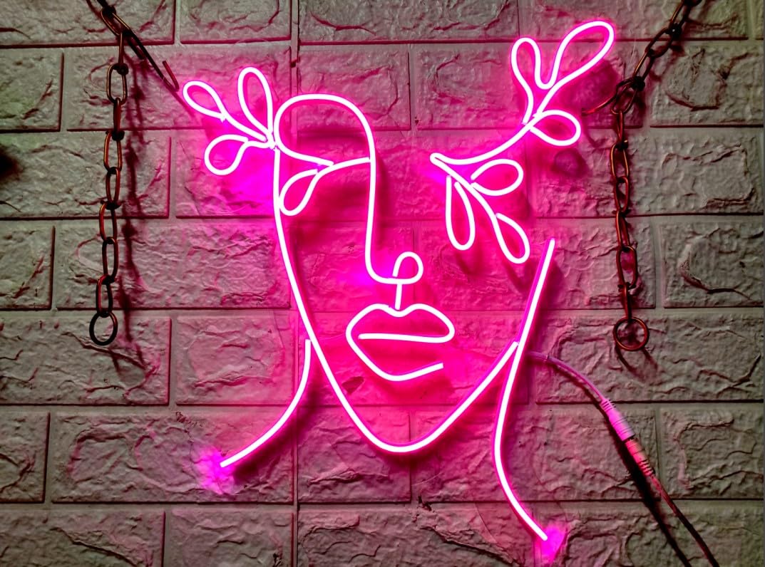 SG PRINT Beautiful Abstract A women Face Led Neon Sign Wall Decoration | Neon Light | Led Neon Sign Light Decor | Led Pink Neon Light (18x18 Inches) Pink-image-33
