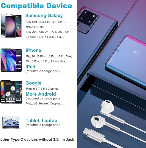 Miniatura 6 de Z Flip 7 FE 6 5 Auriculares con cable para Samsung Galaxy Z Fold 7 6 5 4 3 2 5G, auriculares con cable USB C para A56 A36 A26 A16 A35 A54 A53, S25+