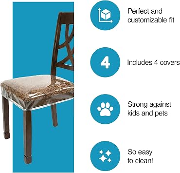 Plastic Chair Covers, Seat Protectors, Vinyl, Fits 16-18 Inch, 4 Pack Set