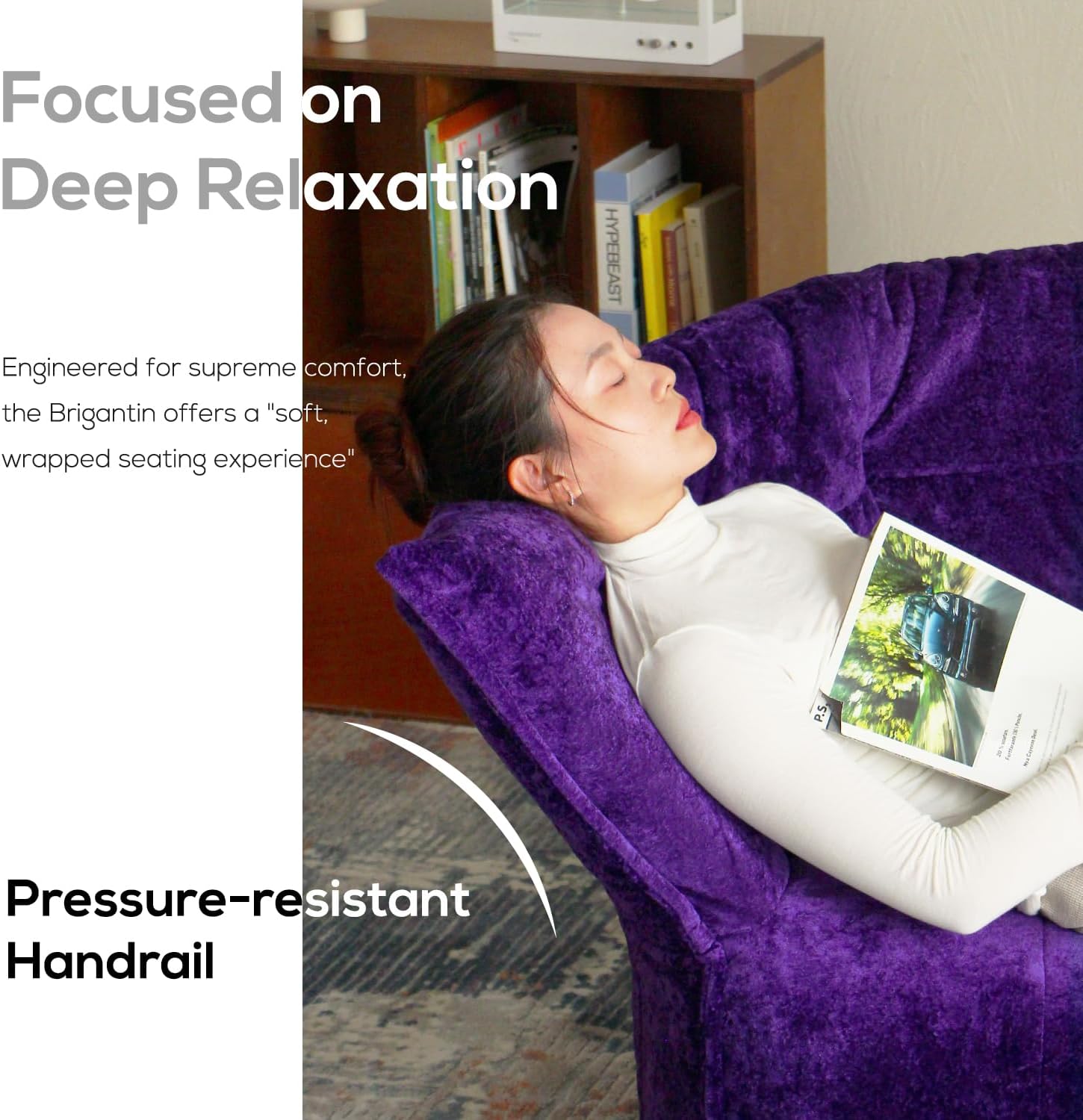 N&V Mid Century Brigantin Deep Relaxation Sofa, Soft Premium Chenille, for Living Room Bedroom and Office (Royal Purple, Single)