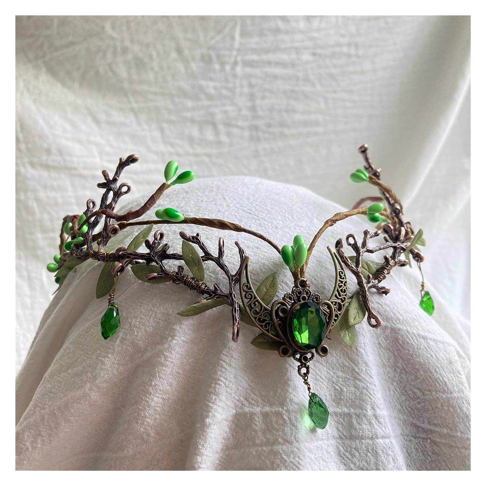 Orecchie Elfo Donna Copricapo elfico diadema Fatto a Mano Corona di Fata Tiara elfica con Rami(Elf 013 Deep Green)