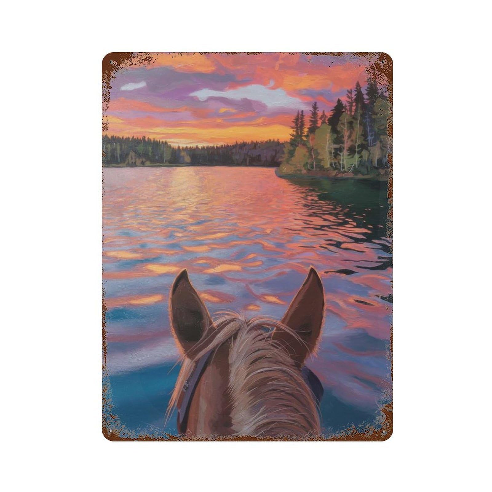 Horse Lake Weathered Tin Sign 15.7"x11.8", Shabby Chic Decor for Garage, Pub Or Kitchen