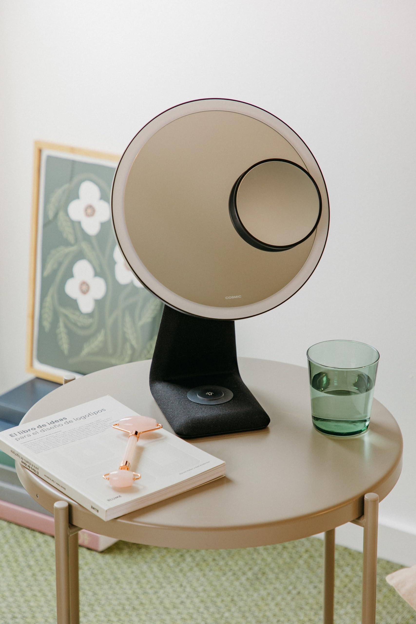 COSMIC Espejo LED para Maquillaje con Luz Regulable y Aumento 10x, Recargable con 3 Temperaturas de Color, Intensidad Ajustable y Base Antideslizante, Función Lámpara, Color Rosa