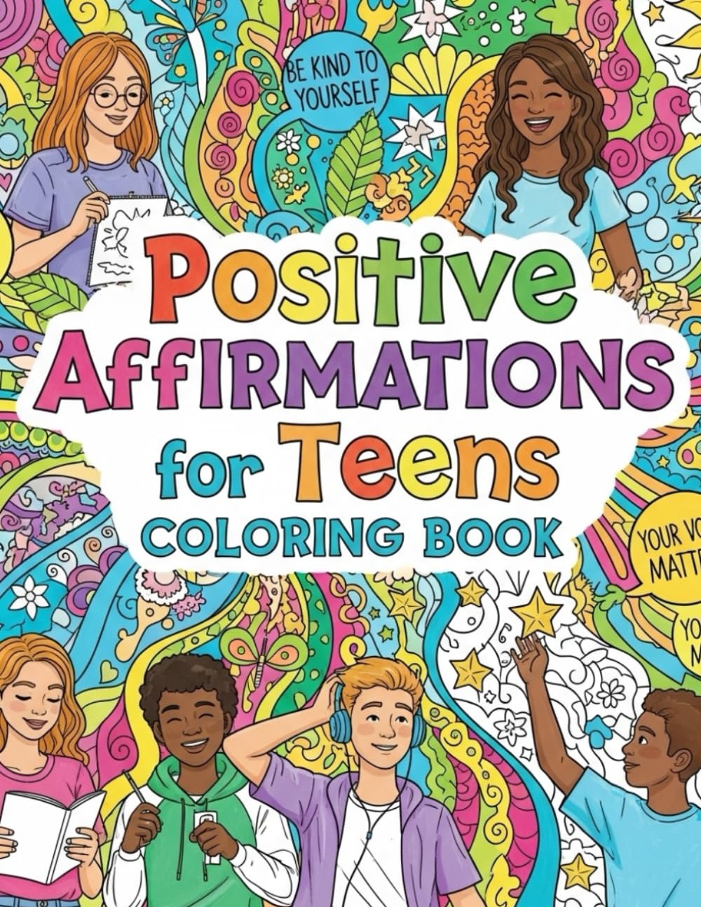 Positive affirmations for teens colouring book: 108 Positive Affirmations Colouring Pages to Reduce Stress and Boost Belief & Motivation