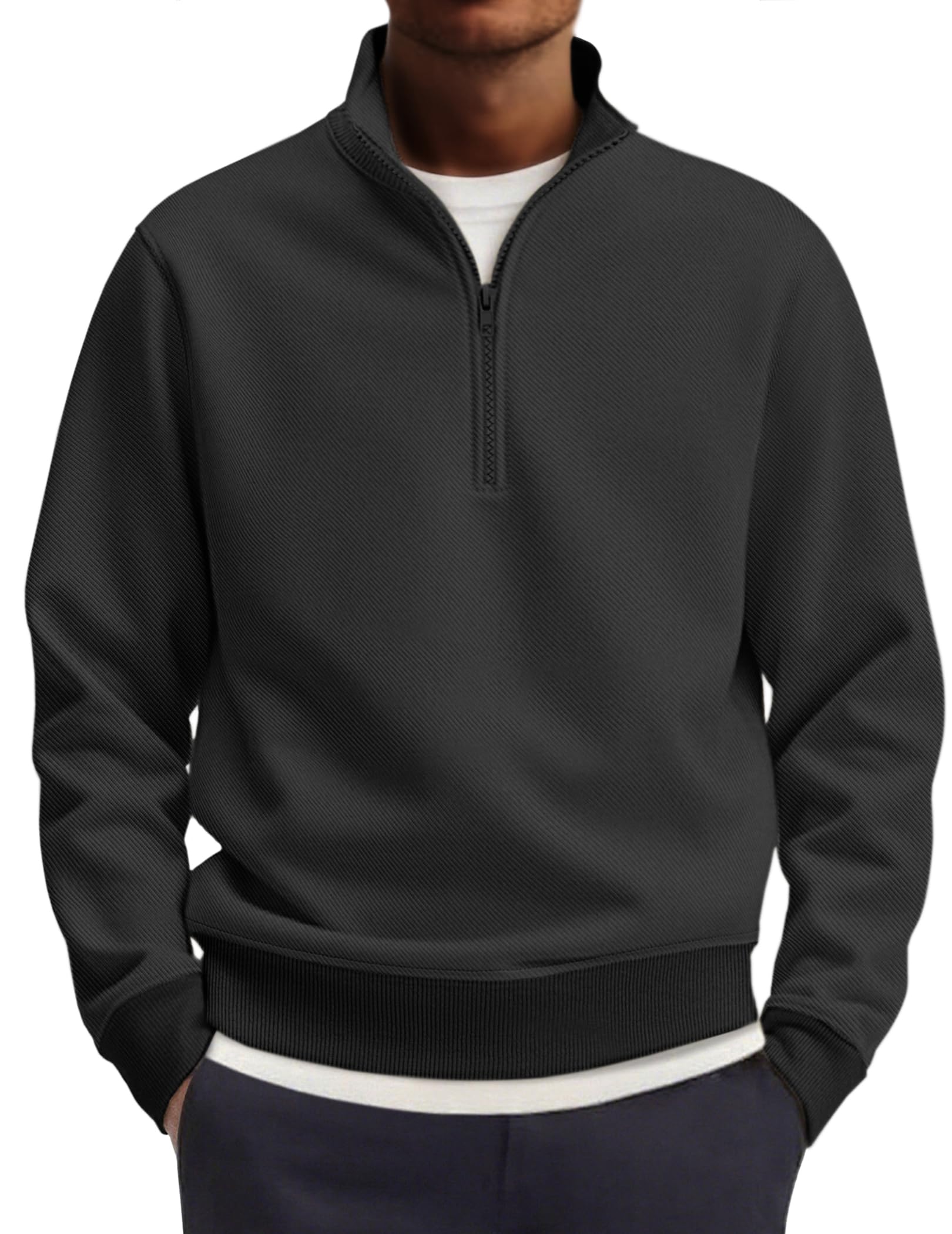 coofandy Men's Quarter Zip Pullover Mock Neck Lightweight Sweatshirt Long Sleeve Polo Shirt Business Casual Pullover Top-picture-44