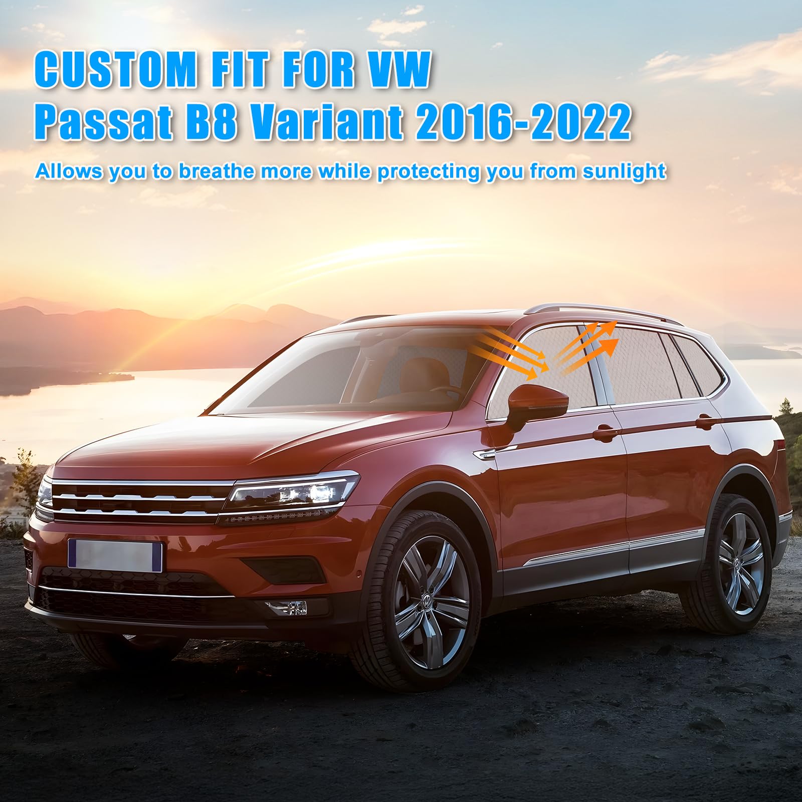 Parasol Coche para VW Passat B8 Variant 2016-2022 Ventanas Lateral 6 Piezas | XCBYT, 2 en 1: Parasol y Mosquitera para Coche, Magnética, Privacidad y Ventilación para Camping y Dormir en Coche, Anti UV