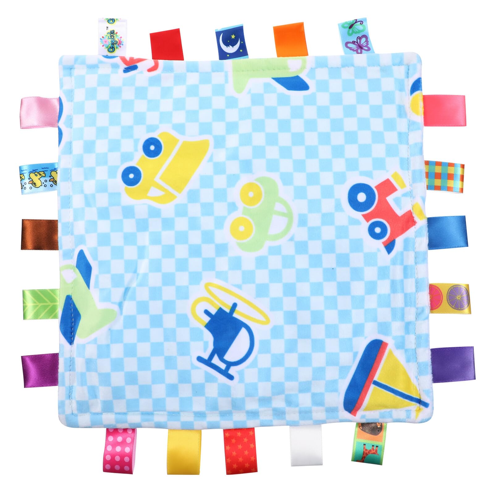 Mikikit Tag Blanket Security Comforter Plush Fabric Colorful Sensory Tags Soothing Soft Blanket Newborns and Infants