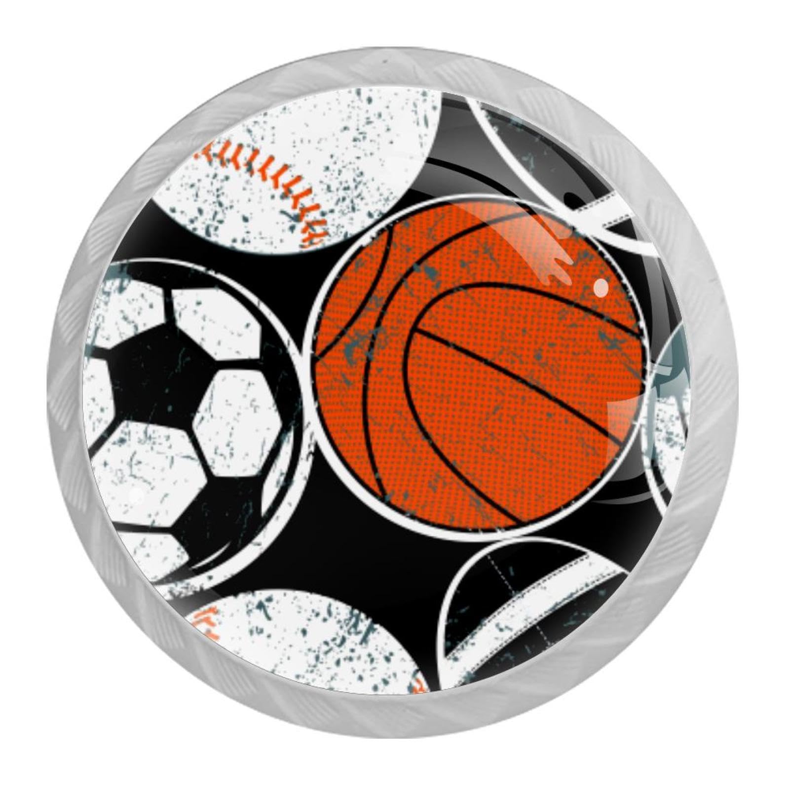 Tqmspg Multi13 4 Pieces Drawer Pulls Ball Basketball Baseball Football Door Knobs Dresser Handles For Kitchen Wardrobe Cupboard Hardware Furniture