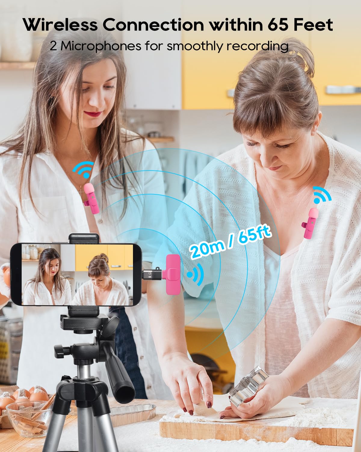 Micro Cravate sans Fil pour iPhone Android Téléphone Tablette iPad PC, Mini Mic USB C pour Podcast Enregistrement Vidéo Vlogging Youtube TikTok Entretien Créateurs de Contenu, Microphone Rose Vif