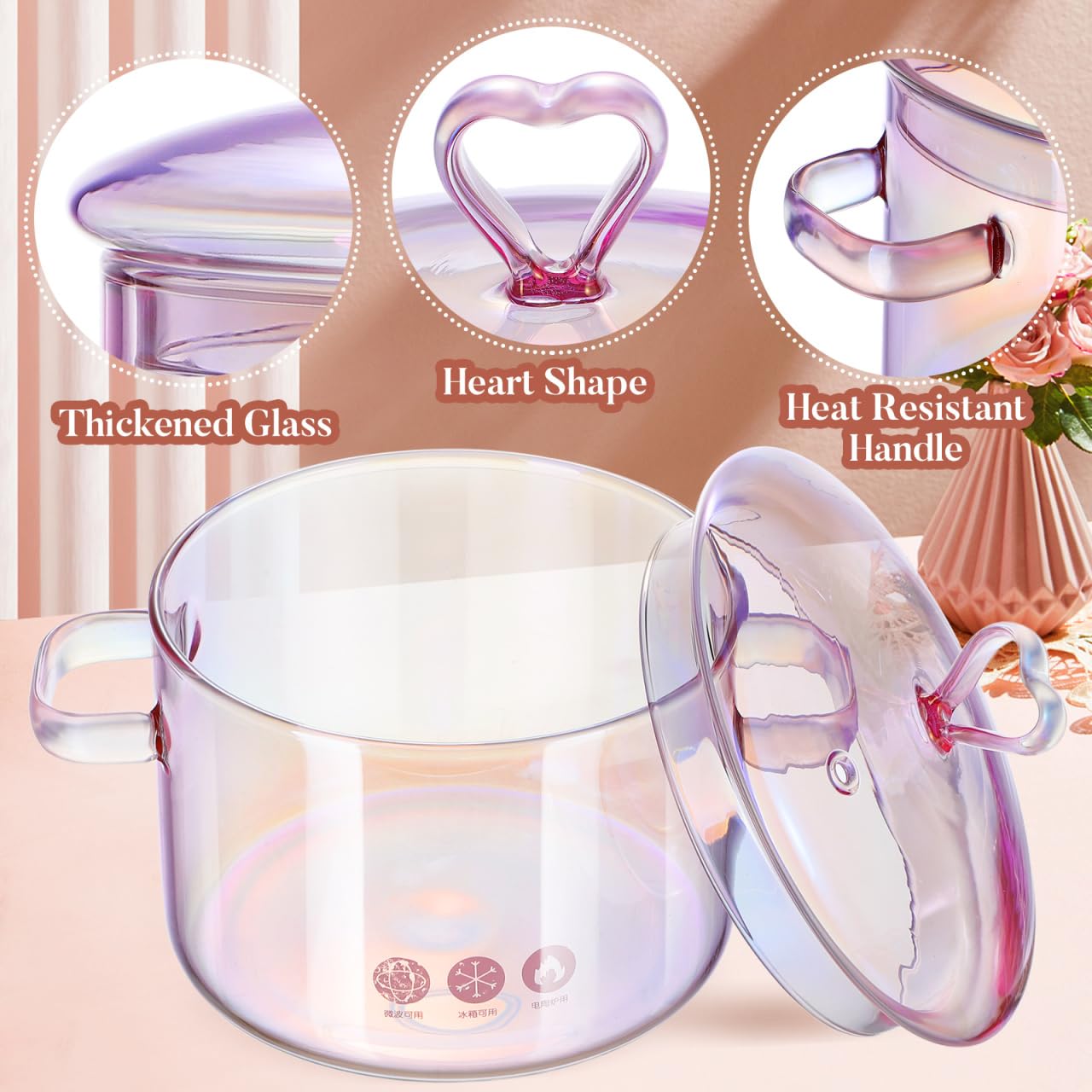 ERINGOGO Olla de cristal con tapa, 1,5 L, con doble mango, de vidrio de borosilicato de alta calidad, para sopas, guisos, ramen y alimentos para bebés, 6,7 x 5,9 x 5,9 pulgadas