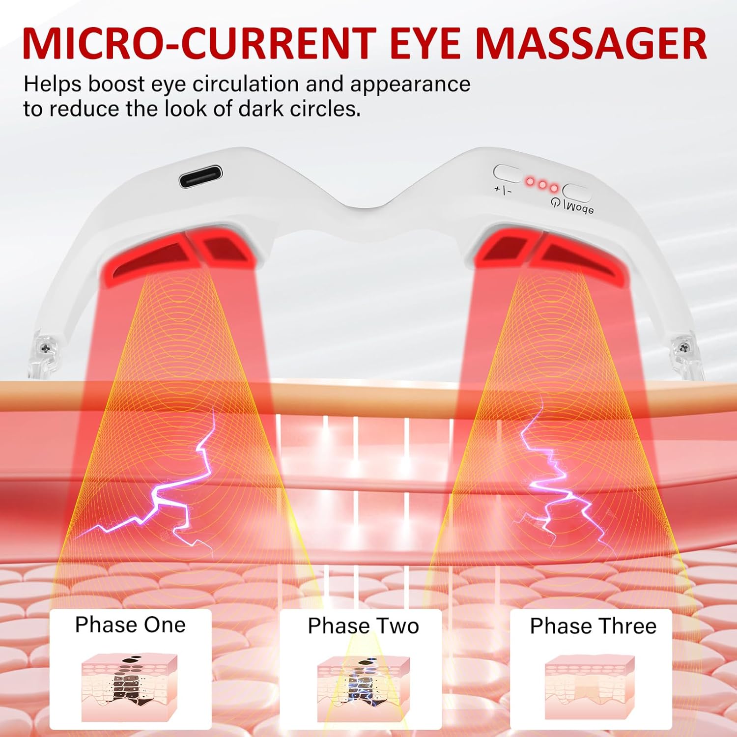 Under Eye Red Light Therapy Device,650nm Red Light Therapy for Eyes Glasses, Microcurrent Eye Massager Mask for Dark Circles, Smoother Fine Lines & Puffiness, Home Skincare - Image 7