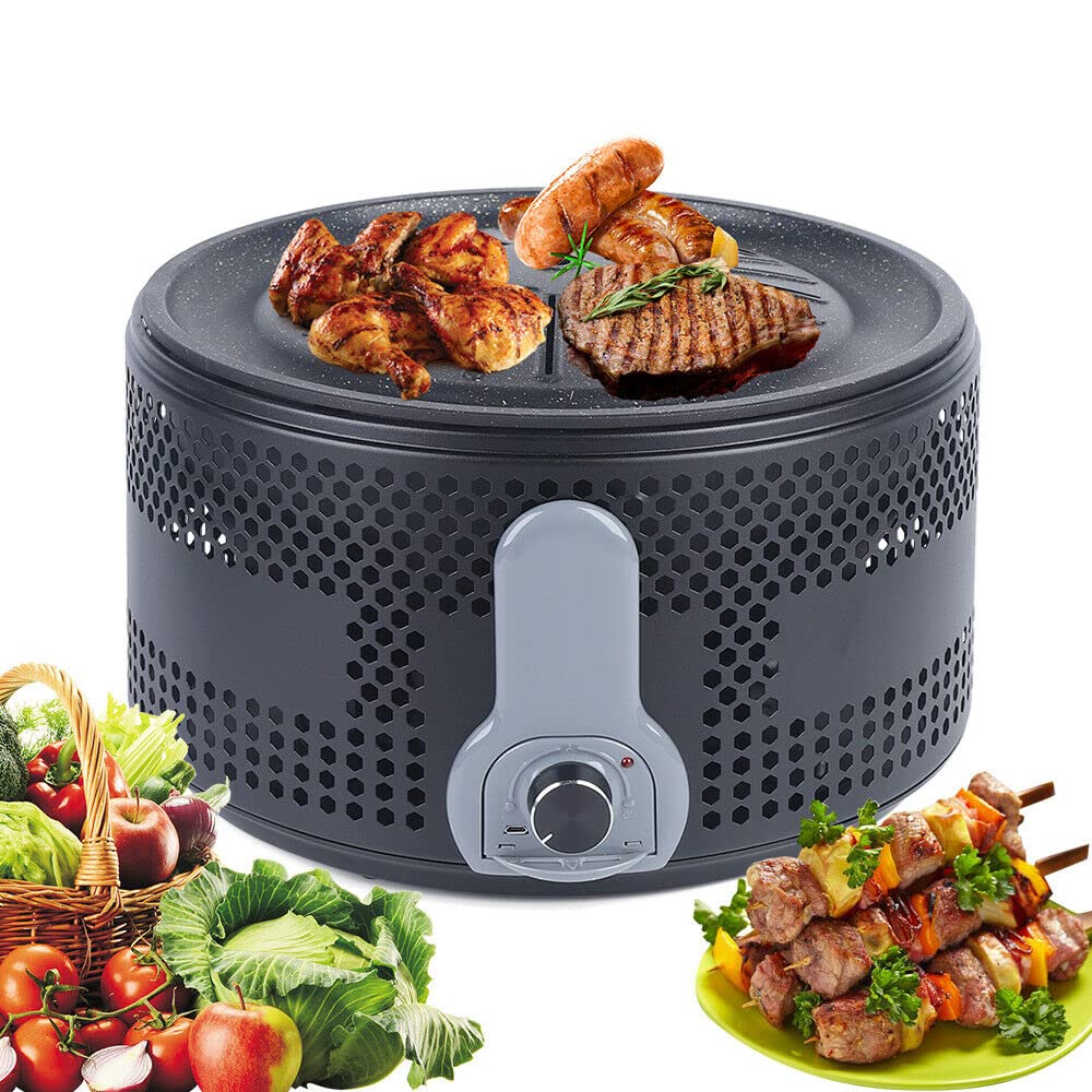 Bezdymny grill z węglem drzewnym, wspomagany wentylatorem, przenośny grill stołowy, na kemping, wędrówki, piknik, bezdymny grill na węgiel drzewny z wentylatorem, do gotowania na świeżym