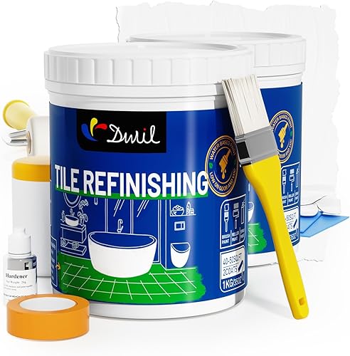 DWIL Kit de pintura para bañera, bañera y azulejos con herramientas, pintura blanca para bañera a base de agua y bajo olor, fácil de usar para Blanco