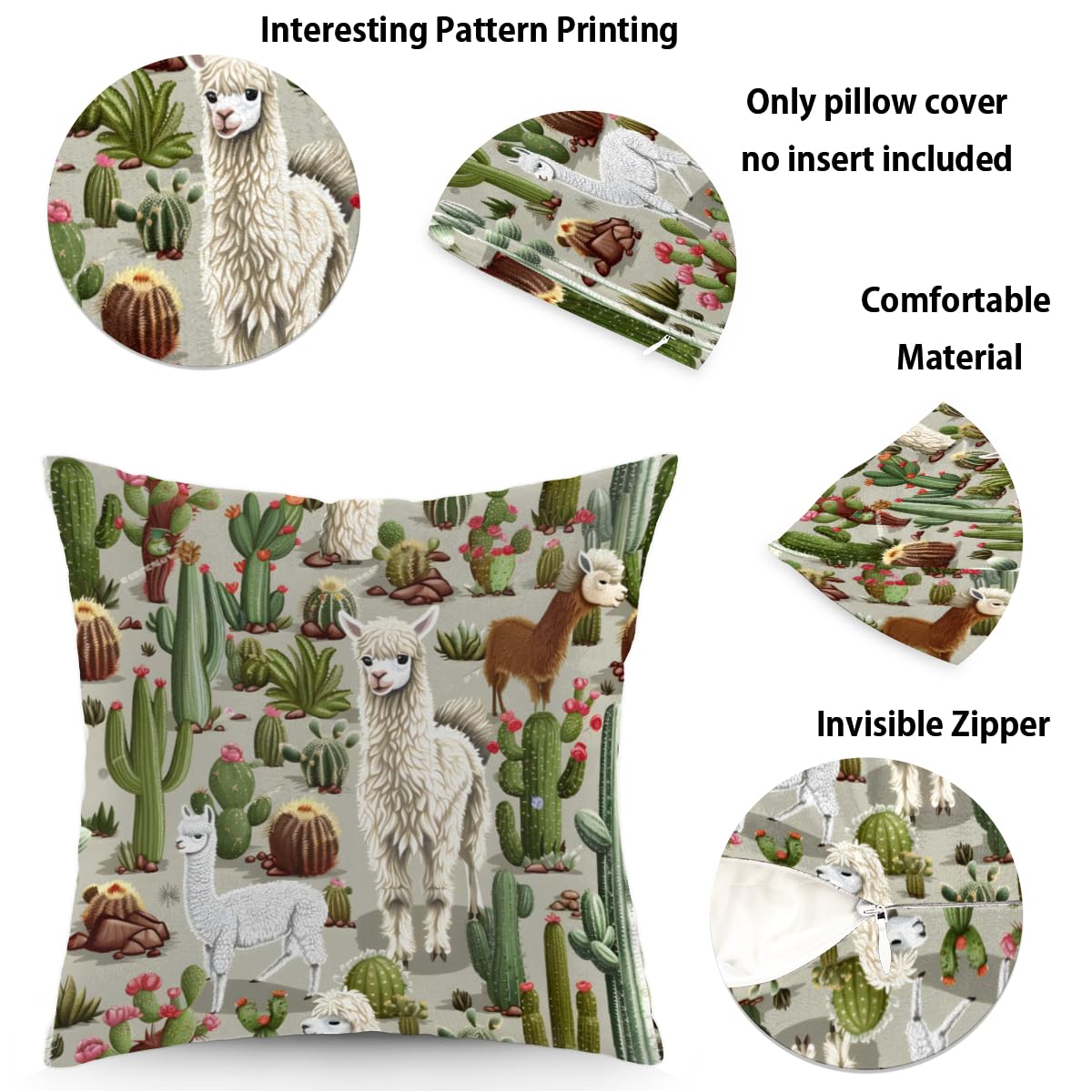 Federa Per Cuscino Quadrata 45x45 Cm Con Cactus, Stile Scandinavo, Per Divano E Letto, Senza Imbottitura - 4