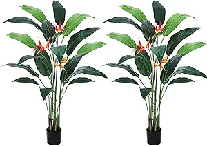Artificial Bird of Paradise Plant 7FT(84in) Fake Palm Tree for Indoor Outdoor Modern Decor Faux Tree for Home Office Perfect Housewarming Gift with 17 Trunks Faux Leaves & 3 Flowers 2 Pack