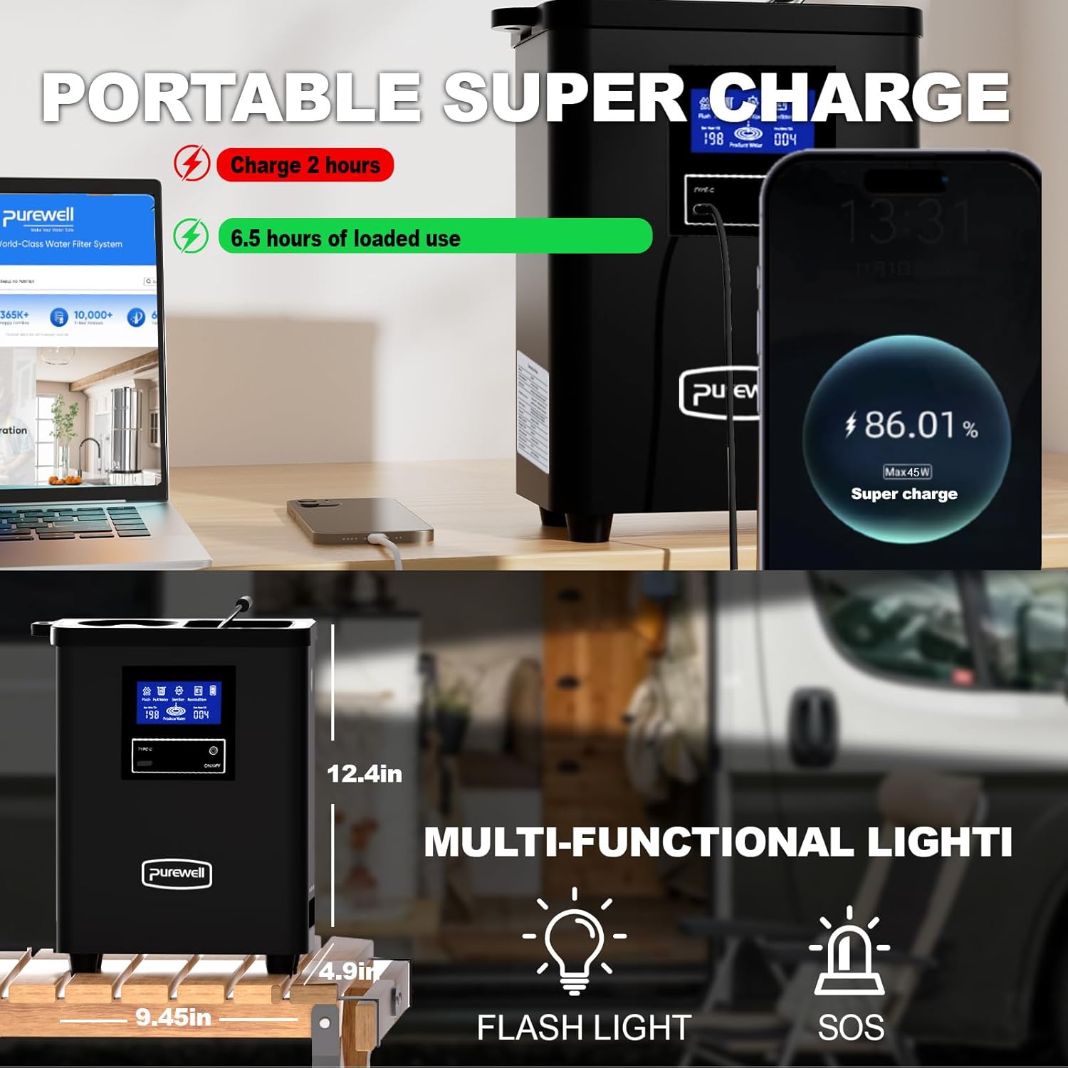 Purewell® K8680 RO Water Purifier System，10-Stage Portable Water Filtration Survival with UV，Desalination Rate Reaches 95%，Survival Gear Purification for Drinking，Team Camping，Travel